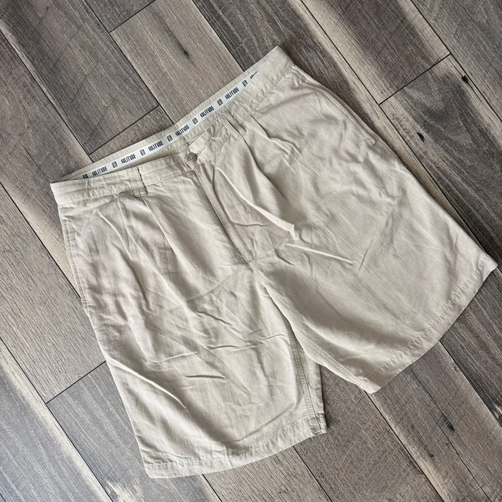 Solitude Pleated Linen Blend Shorts Beige Tan Mens 36 Tropical Lining Chino Golf